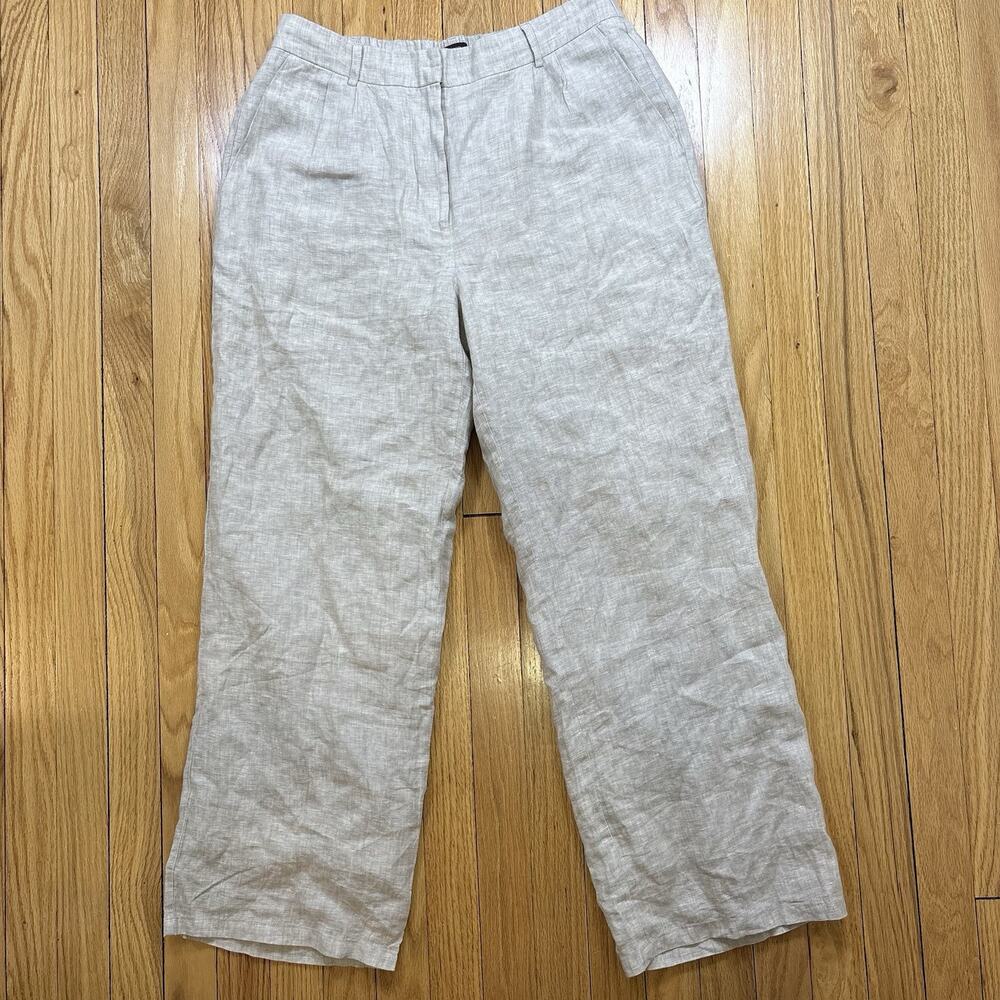 Quince 100% European Linen Pleated Trousers Size 12 Flax High Rise Pants Lined